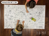Thumbnail for Two kids coloring the giant USA coloring map on the floor, showing its real 30 x 50 inch size