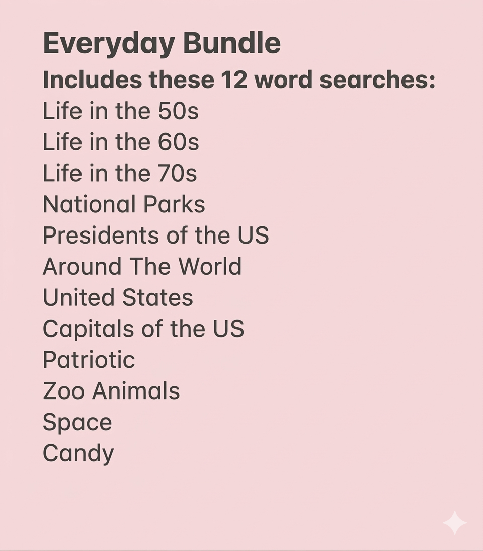 12 Pack Word Search Bundle For Senior Centers