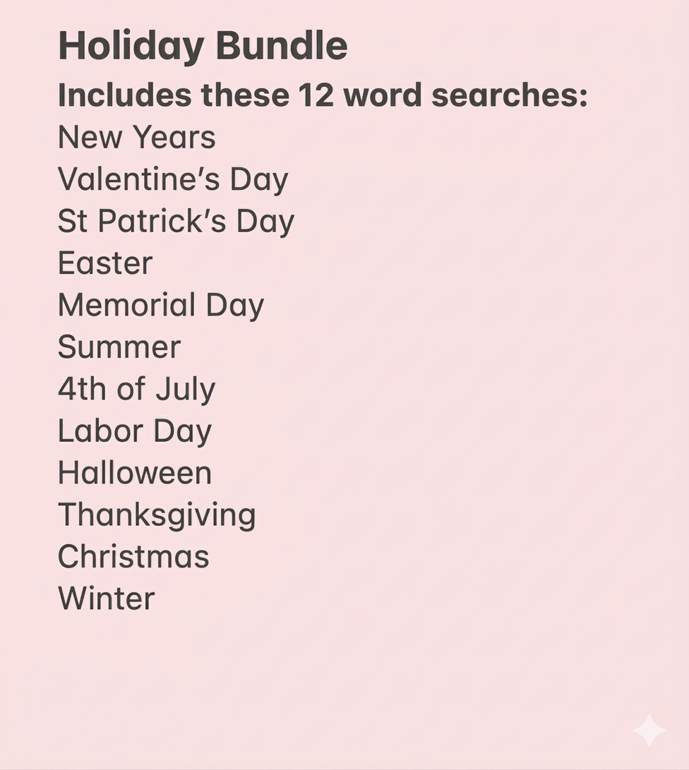 12 Pack Word Search Bundle For Senior Centers