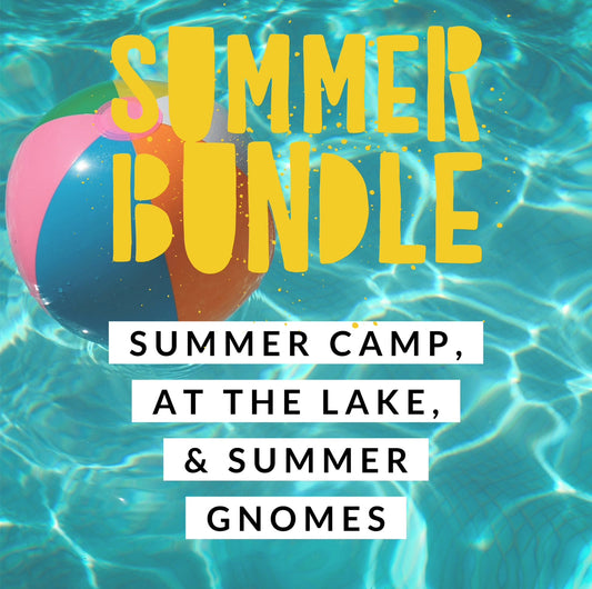Summer Bundle cover: Summer Camp, At the Lake and Summer Gnomes giant coloring sheets