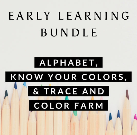 Early Learning Bundle cover: Alphabet, Know Your Colors and Trace & Color Farm giant coloring sheets