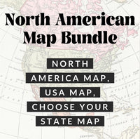 Thumbnail for NORTH AMERICAN BUNDLE - North America Map, USA Map, & A State Map Table Size Coloring Sheets