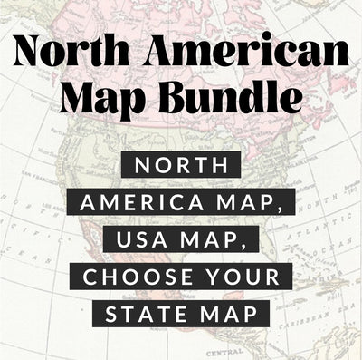 North America, USA and state giant coloring map bundle