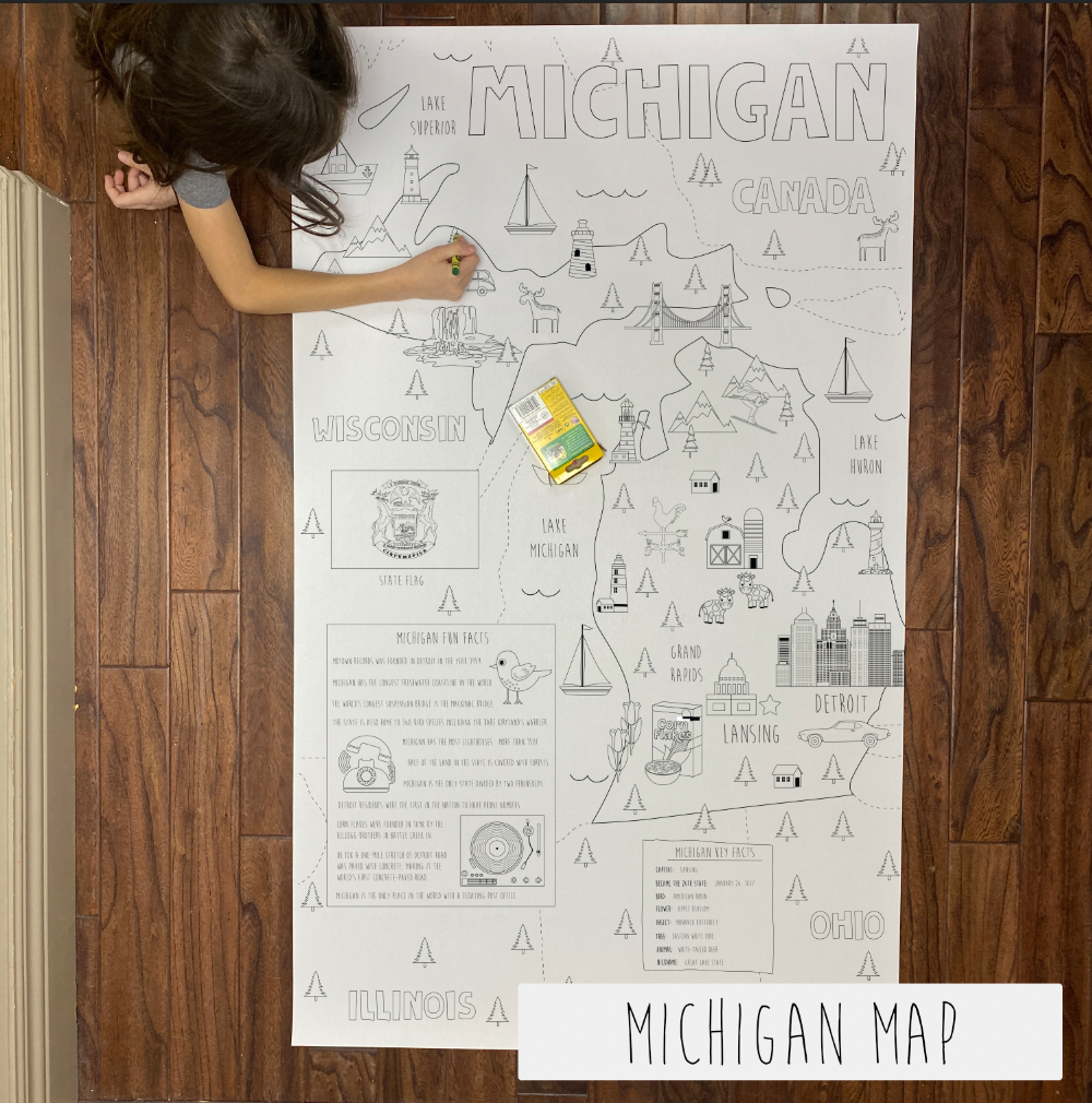 Michigan giant 30x50 state coloring map