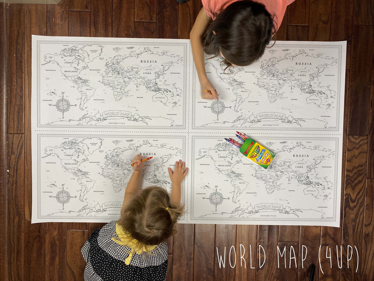 (4UP) World Map Table Size Coloring Sheet