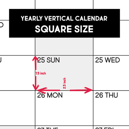 Diagram showing the size of each day square on the yearly vertical calendar