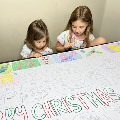 Kids coloring the Advent Merry Christmas Coloring Banner at home