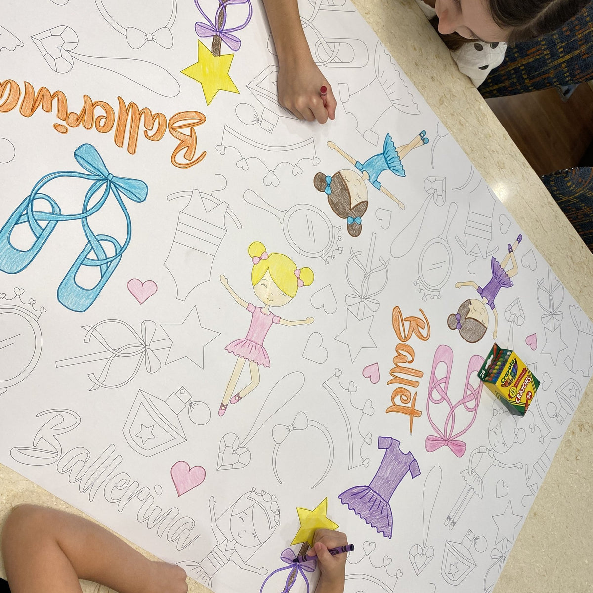Kids coloring the Ballet Table Size Coloring Sheet at home