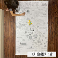 Thumbnail for Child coloring the California state giant coloring map on a wood floor