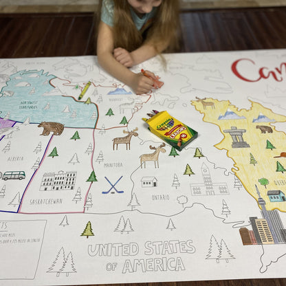 The Canada Coloring Map being colored by kids at home