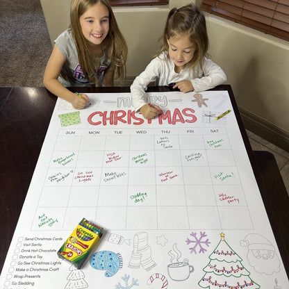 Kids coloring the Christmas Activity Calendar Coloring Banner at home