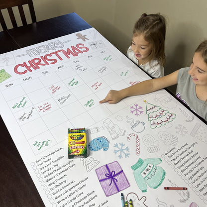 The Christmas Activity Calendar Coloring Banner being colored by kids at home