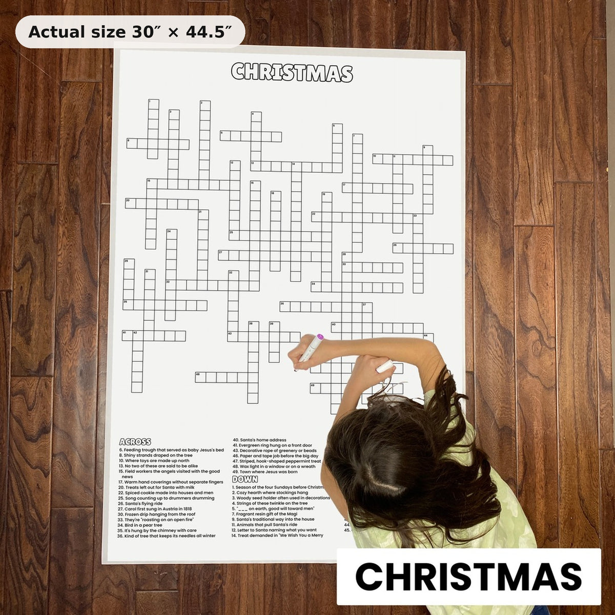 Christmas giant crossword puzzle, actual size 30 x 44.5 inches