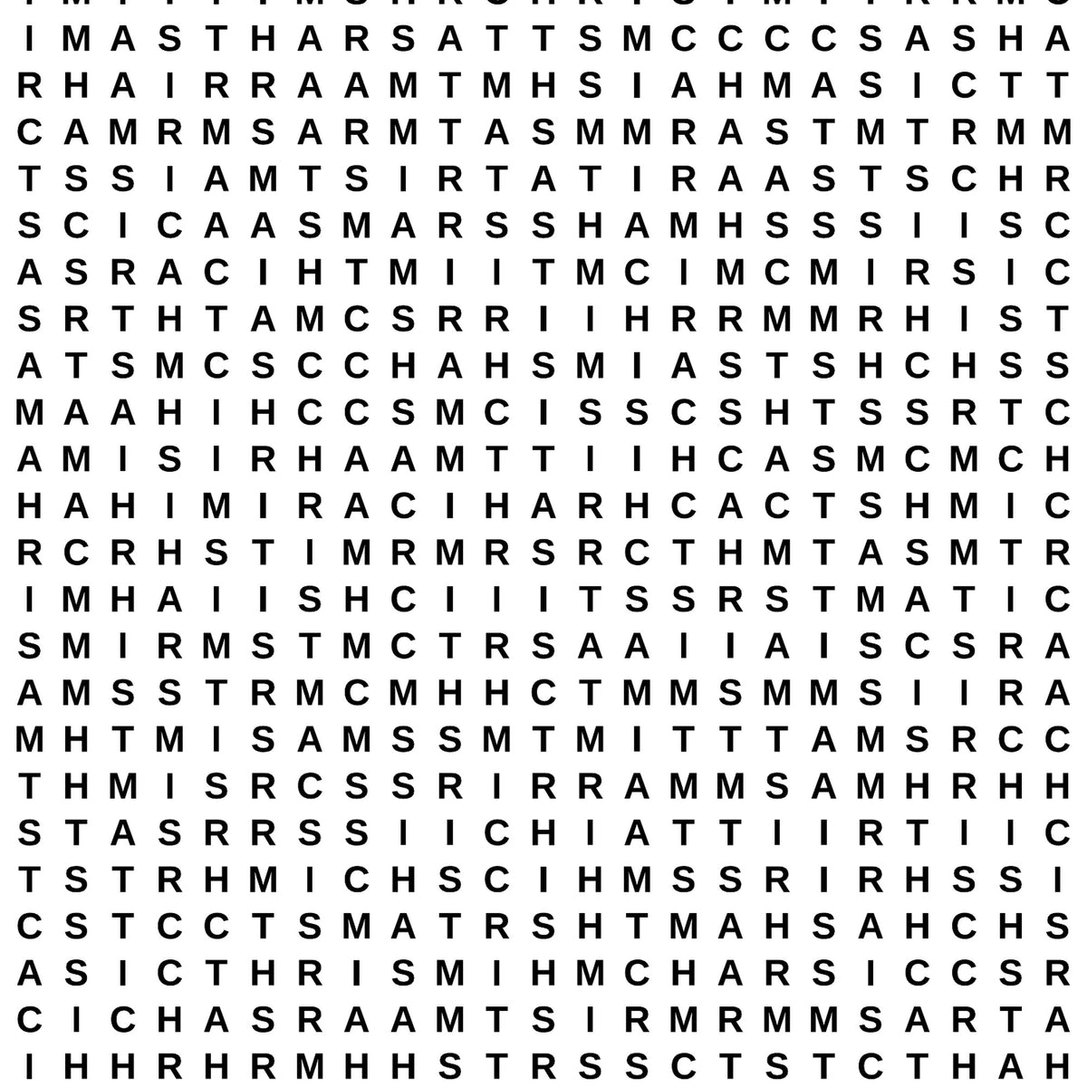 Close-up of The Impossible Christmas word search grid