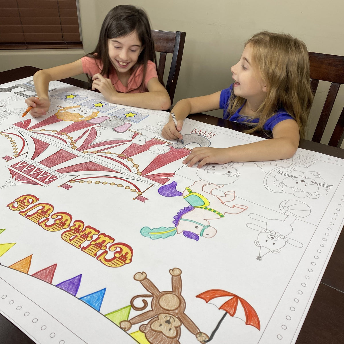 Kids coloring the Circus Table Size Coloring Sheet at home