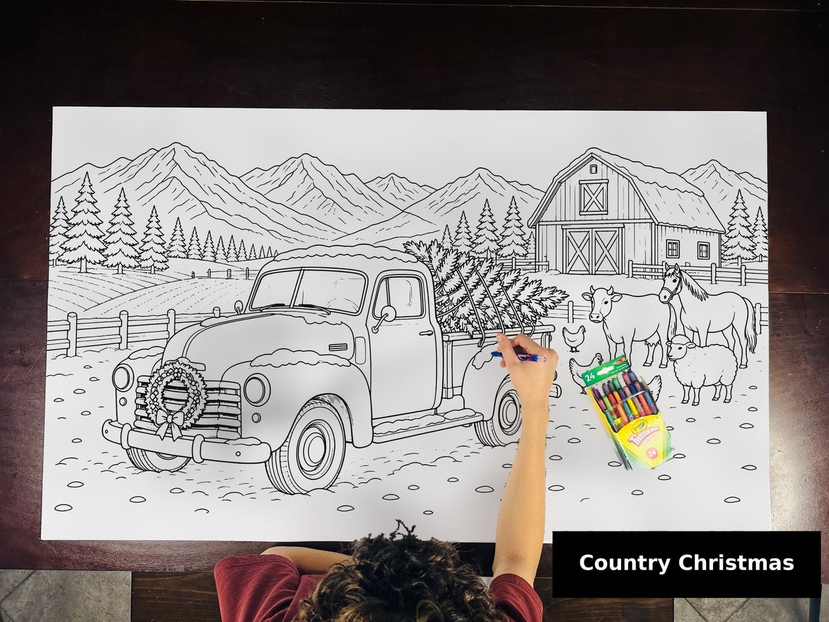 Country Christmas table size coloring sheet
