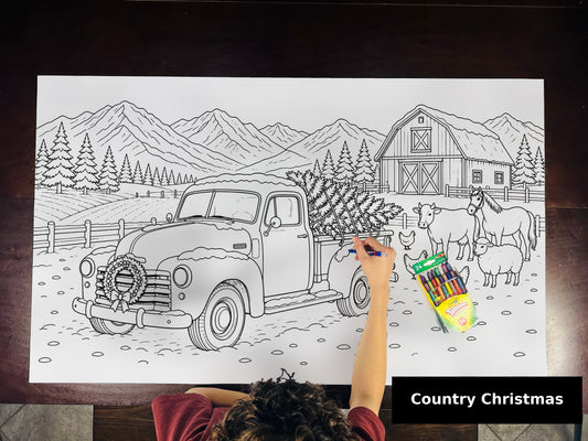 Country Christmas table size coloring sheet