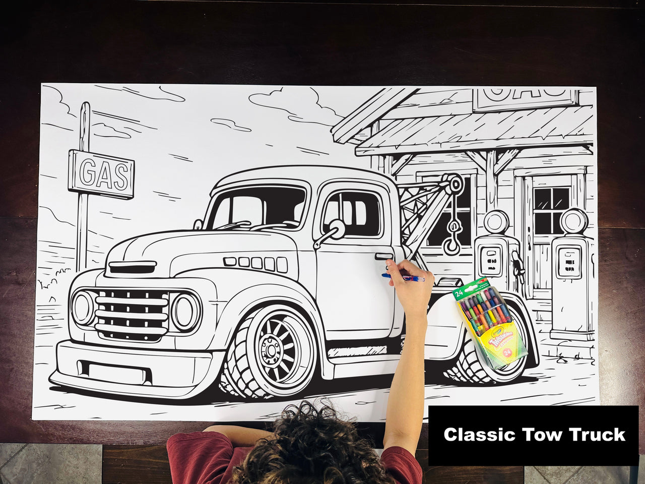 Classic Tow Truck Table Size Coloring Sheet