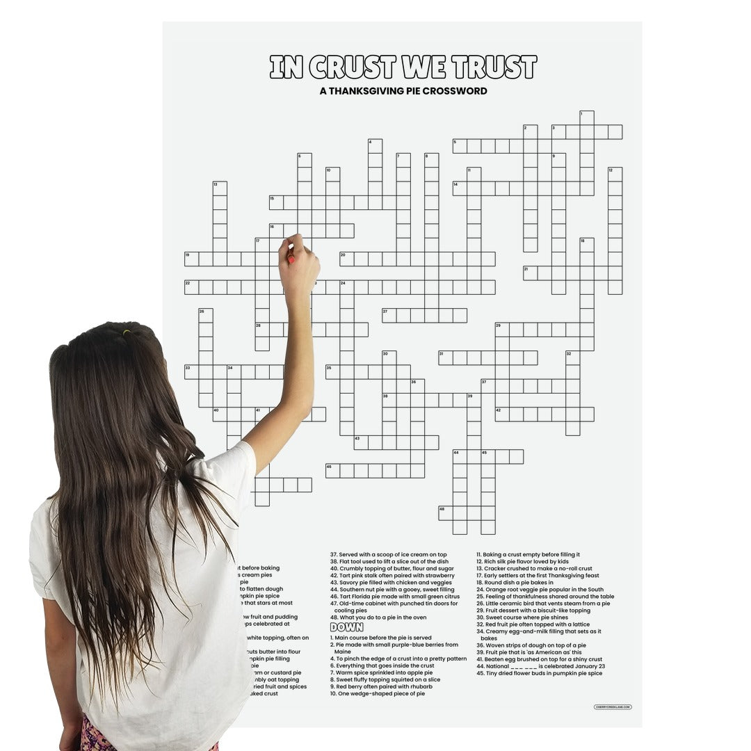 In Crust We Trust giant pie crossword puzzle poster