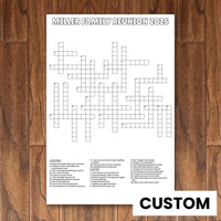 Thumbnail for Custom Personalized Giant Crossword Puzzle, sample family reunion crossword on a wood floor