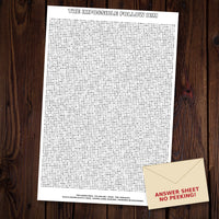 Thumbnail for The Impossible Follow Him giant word search sheet laid out on a dark wood floor