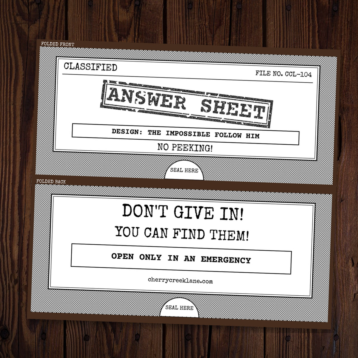 Classified answer sheet envelope for The Impossible Follow Him