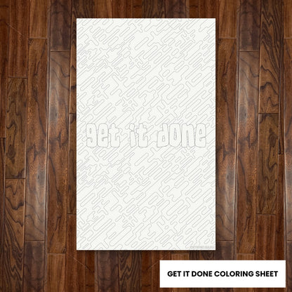 Get It Done giant 30x50 coloring sheet laid flat on a wood floor