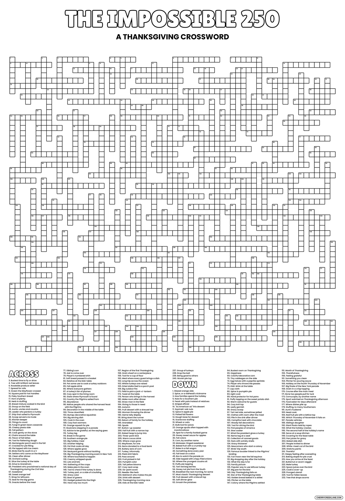 The Impossible 250 Thanksgiving Version giant crossword puzzle
