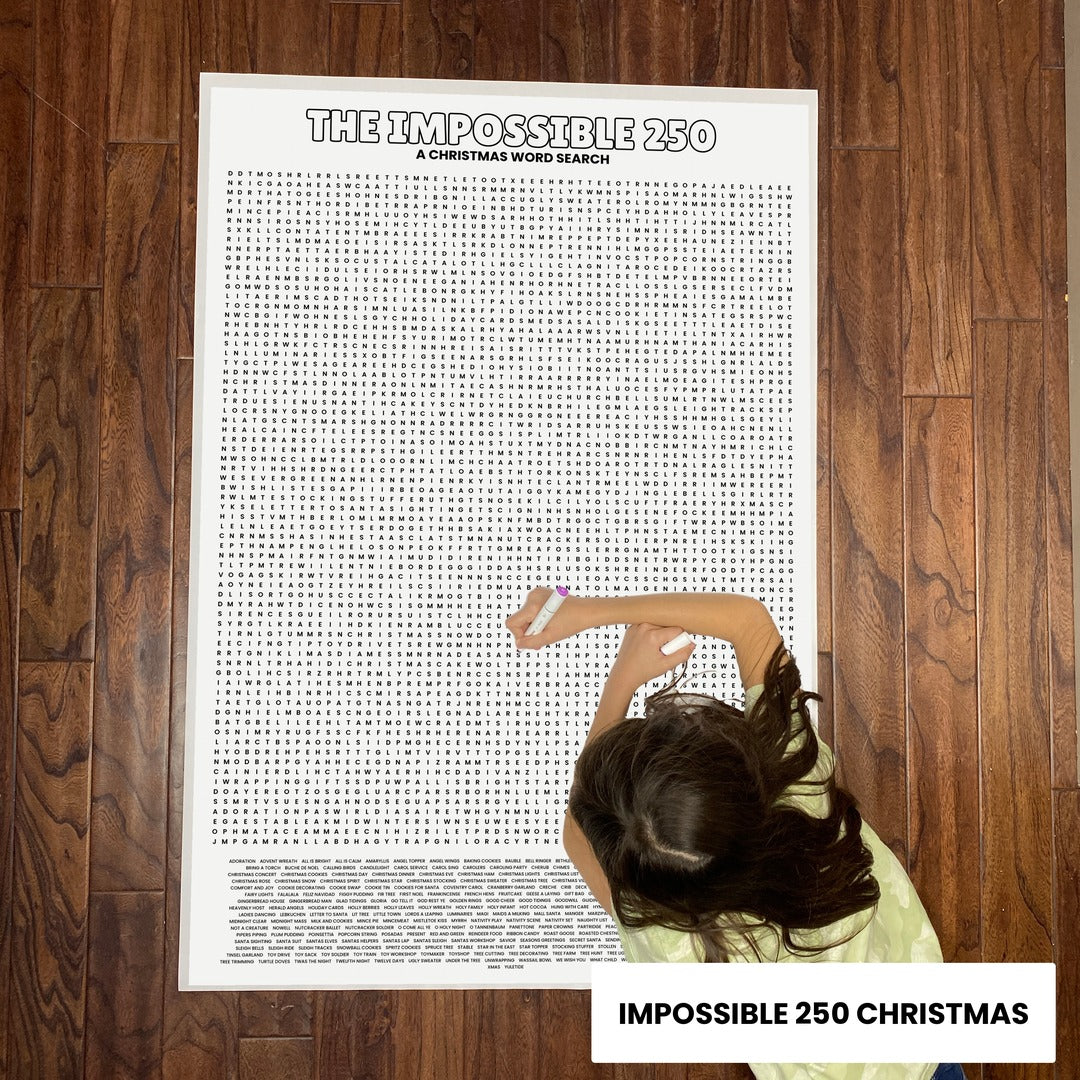 The Impossible 250 Christmas Word Search giant word search on the floor