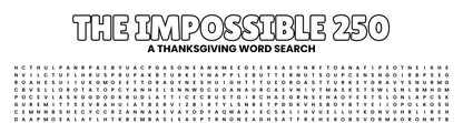 The Impossible 250 Thanksgiving Word Search header and grid close-up