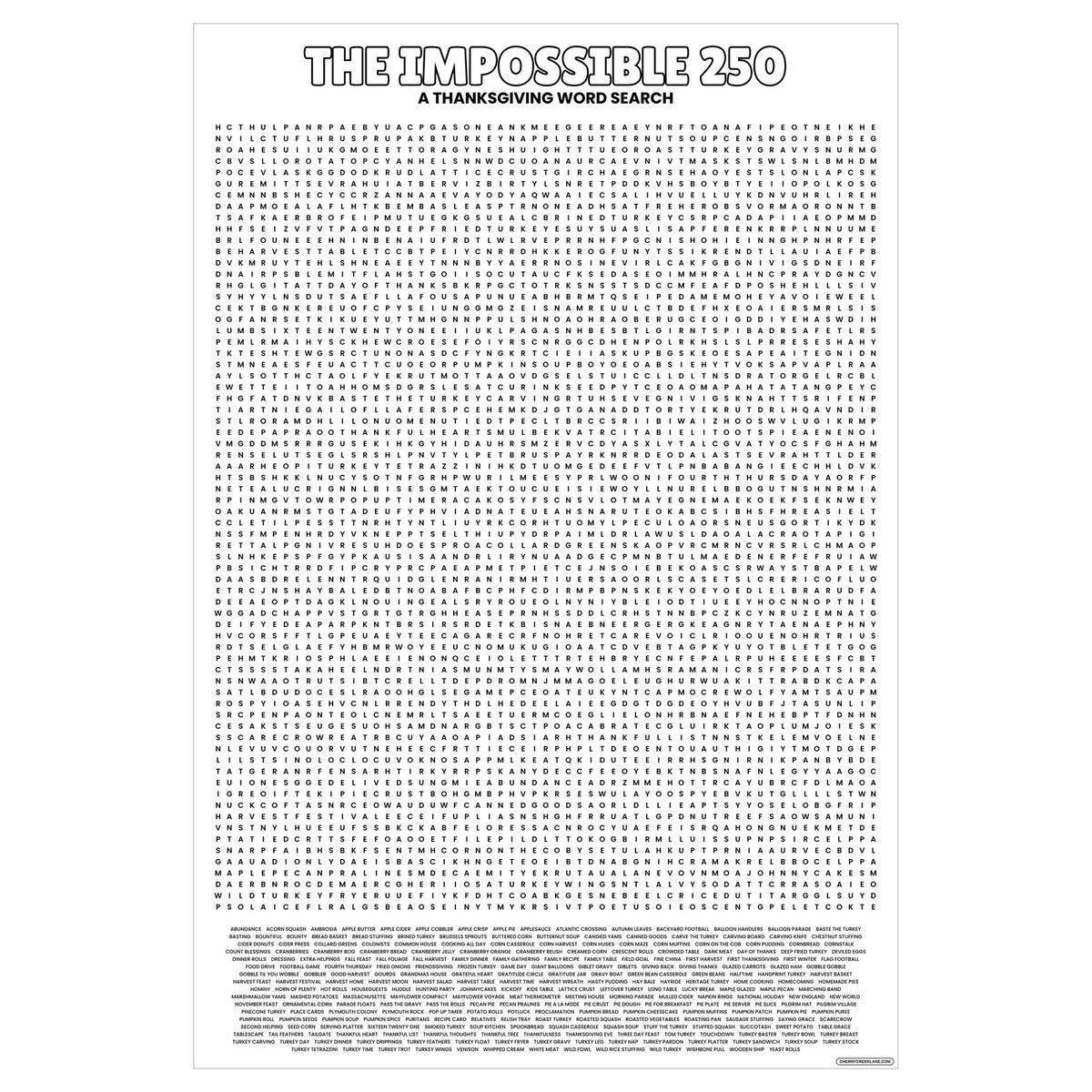 The Impossible 250 Thanksgiving Word Search full 30x44.5 sheet