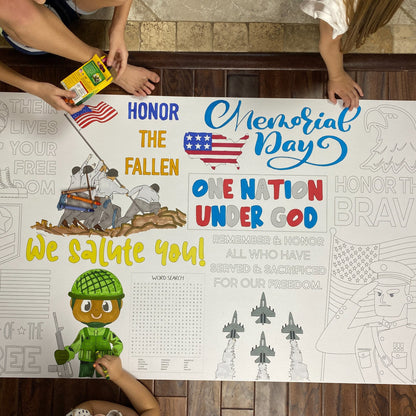 Kids coloring the Memorial Day Table Size Coloring Sheet at home