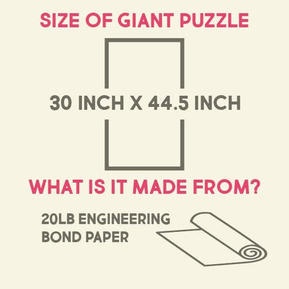 Size chart: giant puzzle printed on 20 lb engineering bond paper