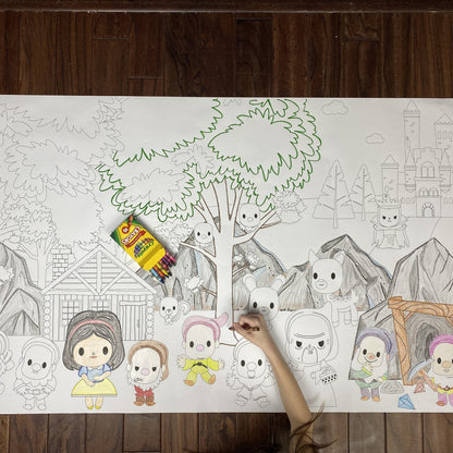 The Snow White Table Size Coloring Sheet being colored by kids at home