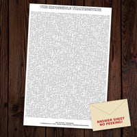 Thumbnail for The Impossible Thanksgiving giant word search sheet laid out on a dark wood floor
