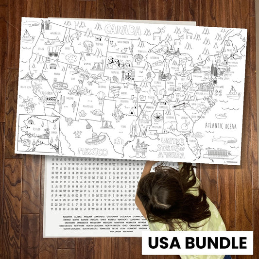 USA Bundle: giant USA coloring map with the United States giant 30x44.5 word search
