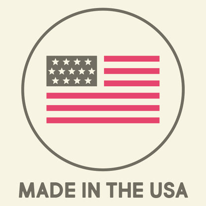 Made in the USA badge with an American flag