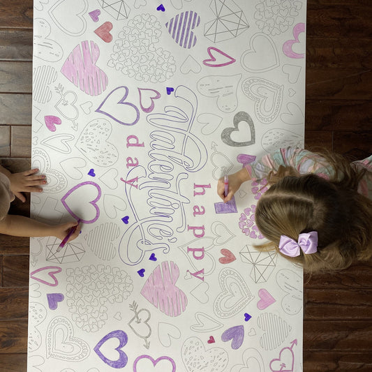 Kids coloring the Valentine Hearts Table Size Coloring Sheet at home