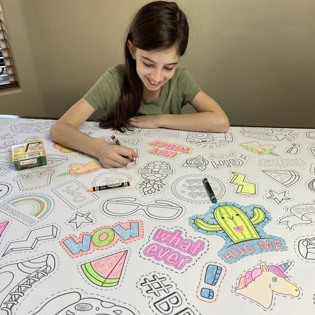 Kids coloring the VSCO Girl Coloring Sheet at home