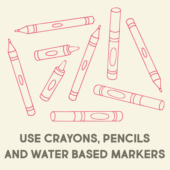 Use crayons, pencils and water-based markers: illustration of the recommended coloring tools