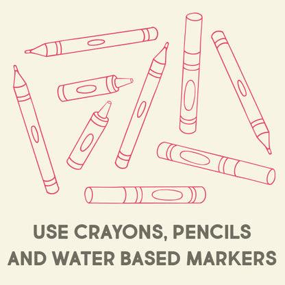 Use crayons, pencils and water-based markers: illustration of the recommended coloring tools