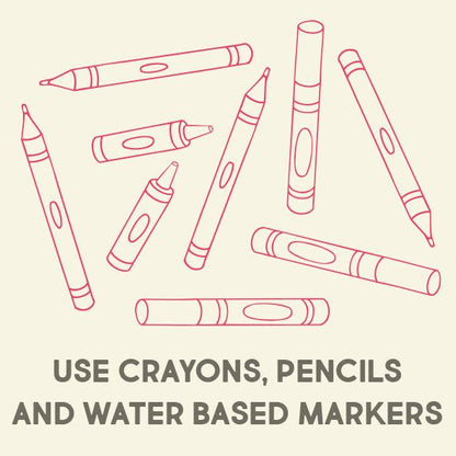 Use crayons, pencils and water-based markers: illustration of the recommended coloring tools