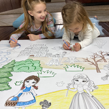 Kids coloring the Wizard of OZ Table Size Coloring Sheet at home