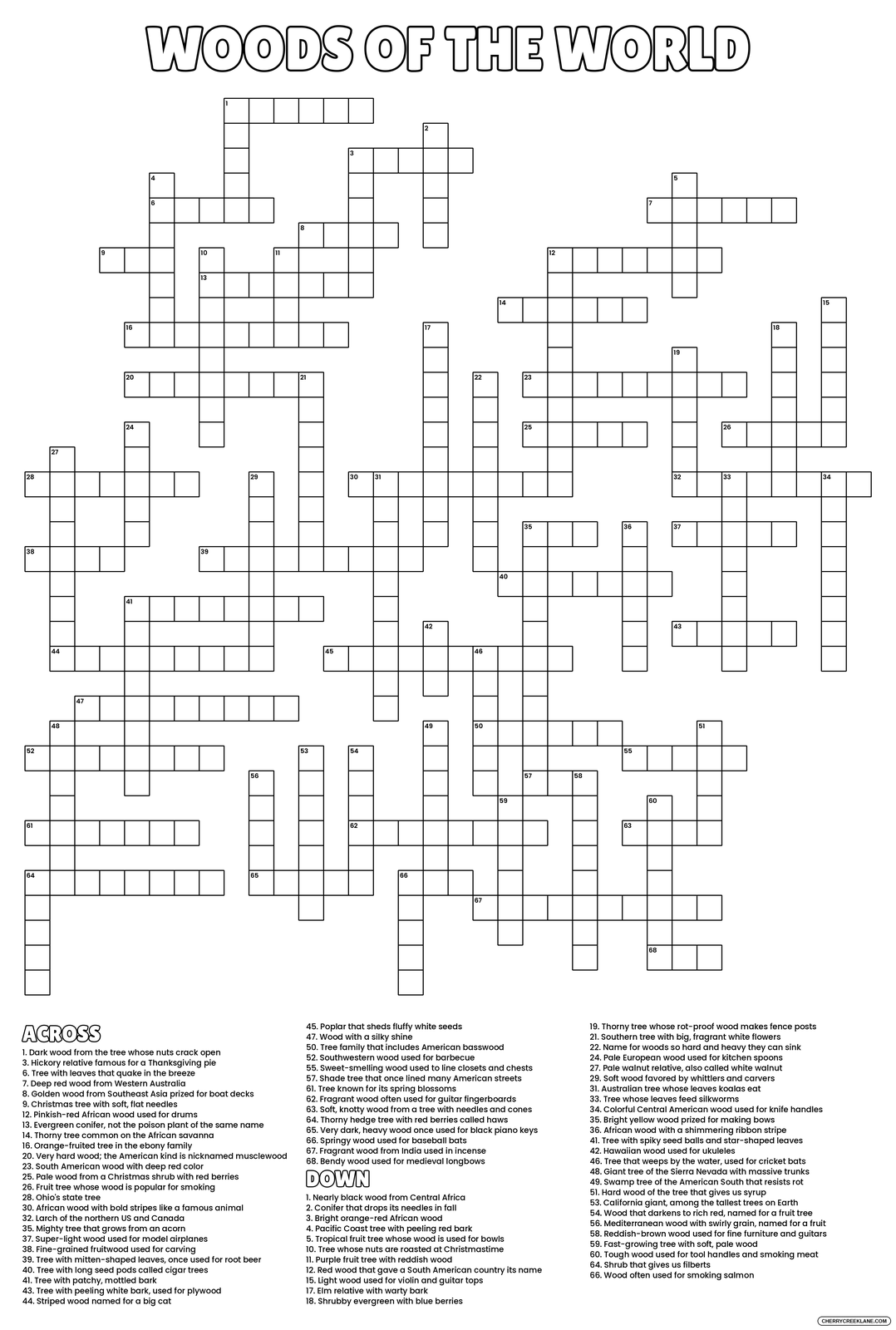 Woods of the World Giant Crossword Puzzle - Cherry Creek Lane