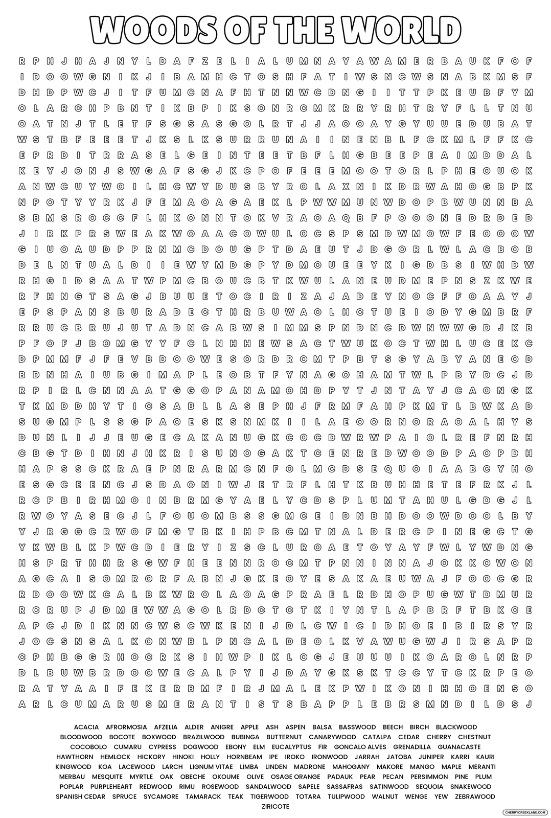 Woods of the World Giant Word Search Puzzle - Cherry Creek Lane