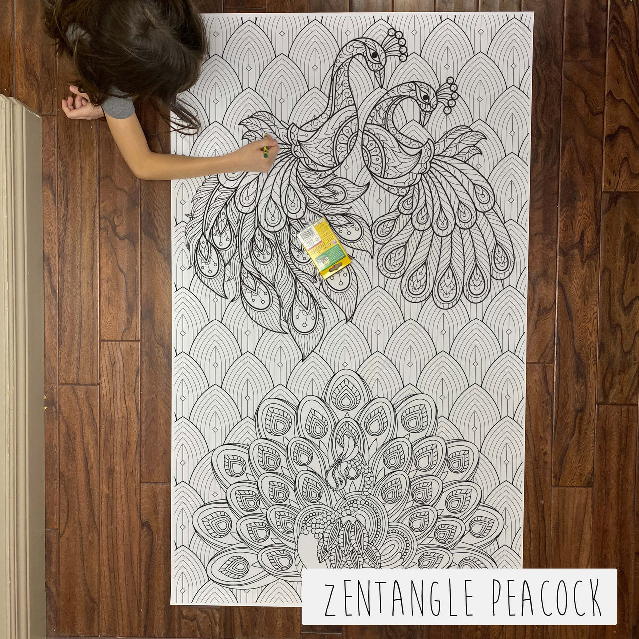 Zentangle Peacock Table Size Coloring Sheet