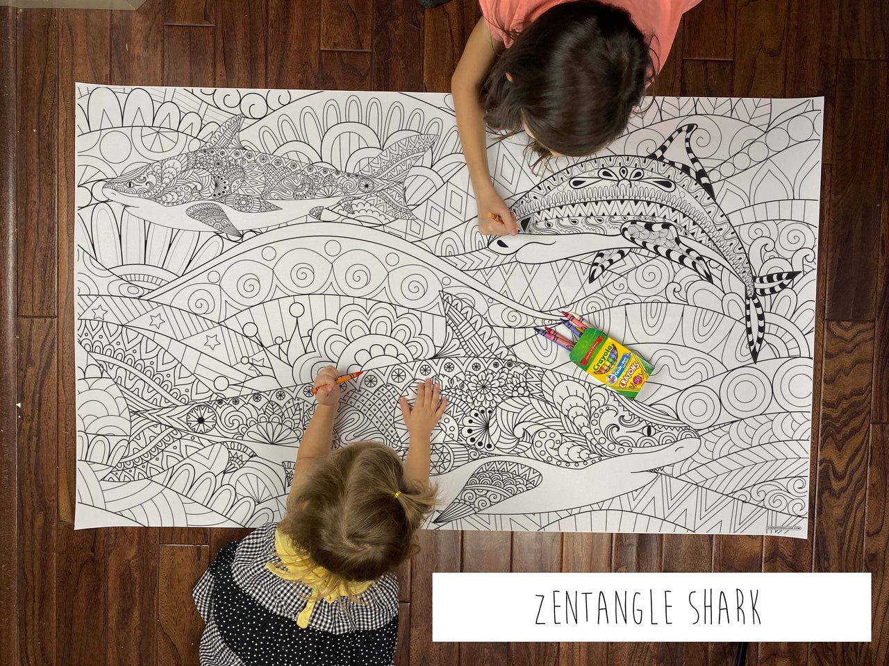 Zentangle Shark Table Size Coloring Sheet