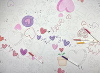 Thumbnail for Close-up of the Love coloring sheet colored in with markers