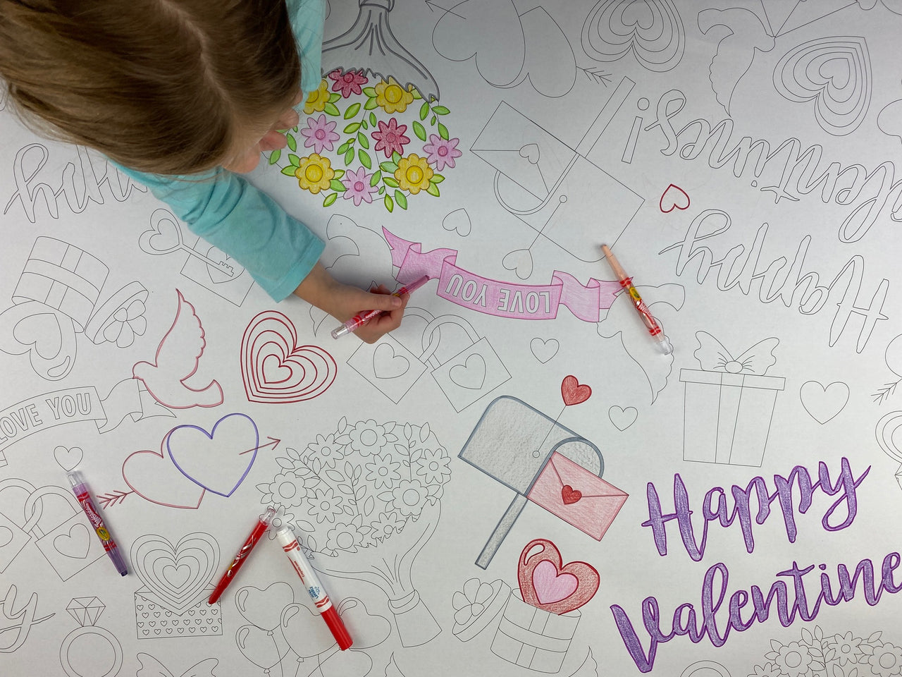 Happy Valentines Day Table Size Coloring Sheet