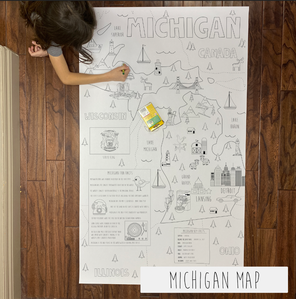 Michigan State Map Table Size Coloring Sheet